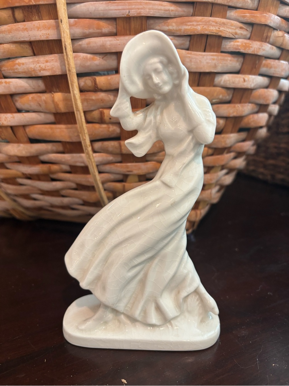 Japan Figurine 1950s Milk White Windy Lady Art Deco Sculpture Statue Antique